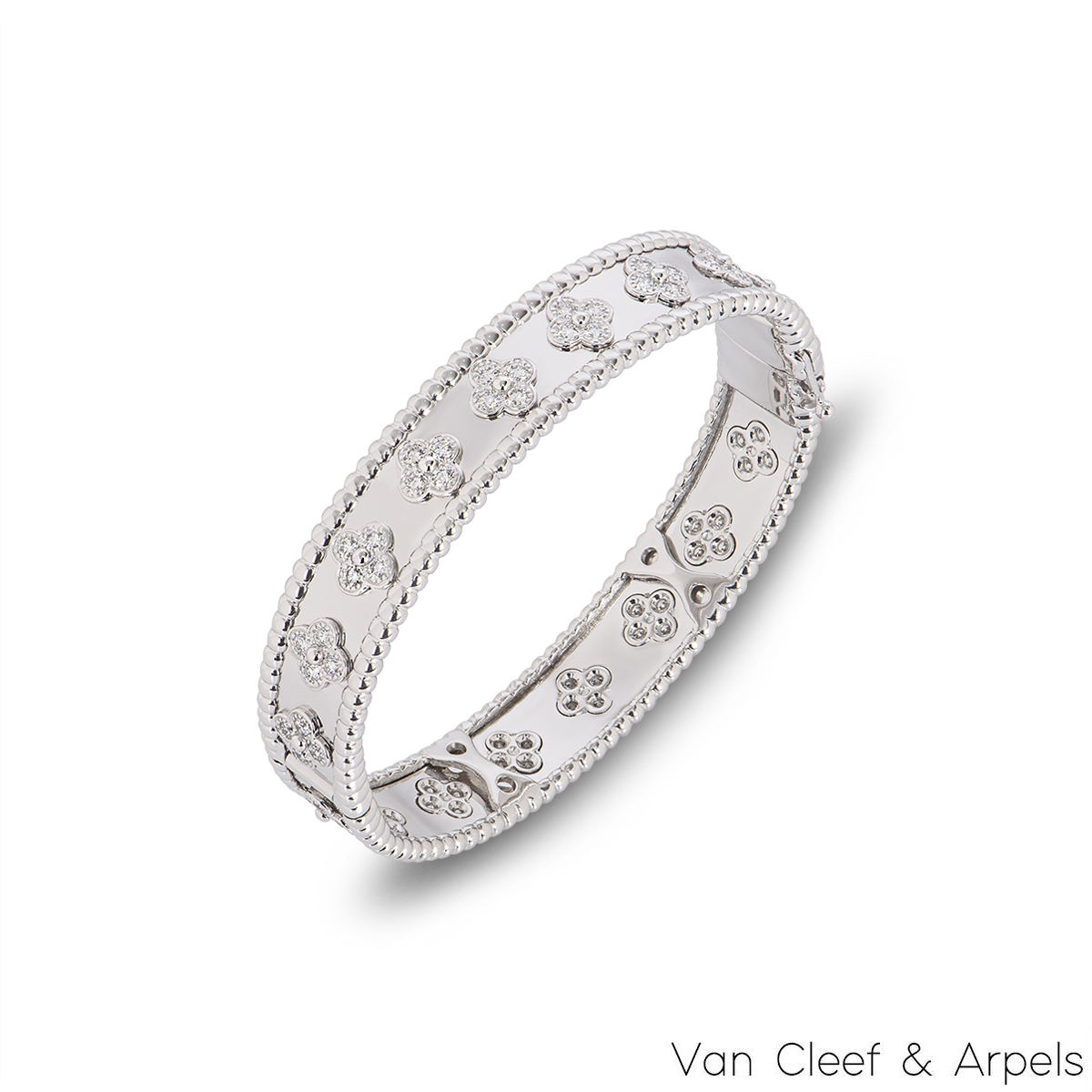 Van Cleef & Arpels White Gold Diamond Perlée Clovers Bracelet VCARN5B100 Van Cleef & Arpels White Gold Diamond Perlée Clovers Bracelet VCARN5B100